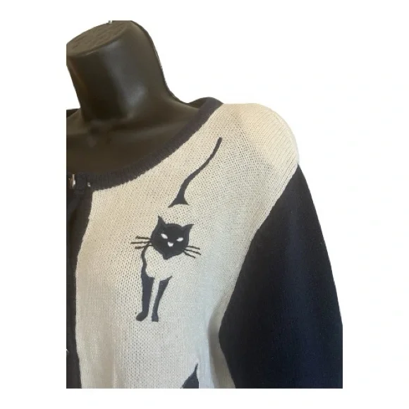 Christopher & Banks Navy and White Cat Sweater Size Large - Picture 3 of 14